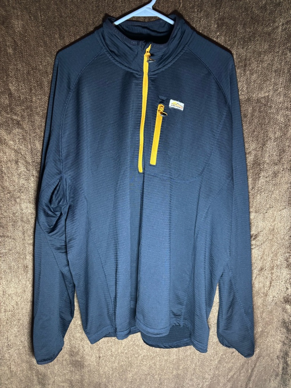 Orvis Navy Full-Zip Sweater with Yellow Zip Accents